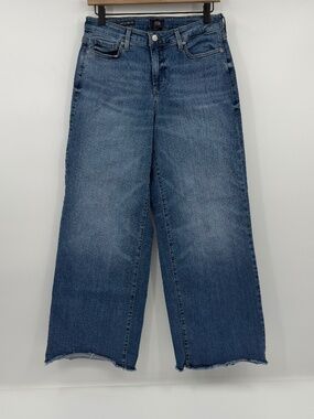 NYDJ Jeans Women 6 Blue Teresa Wide Leg Lift Tuck Stretch Denim Mid Rise Raw Hem